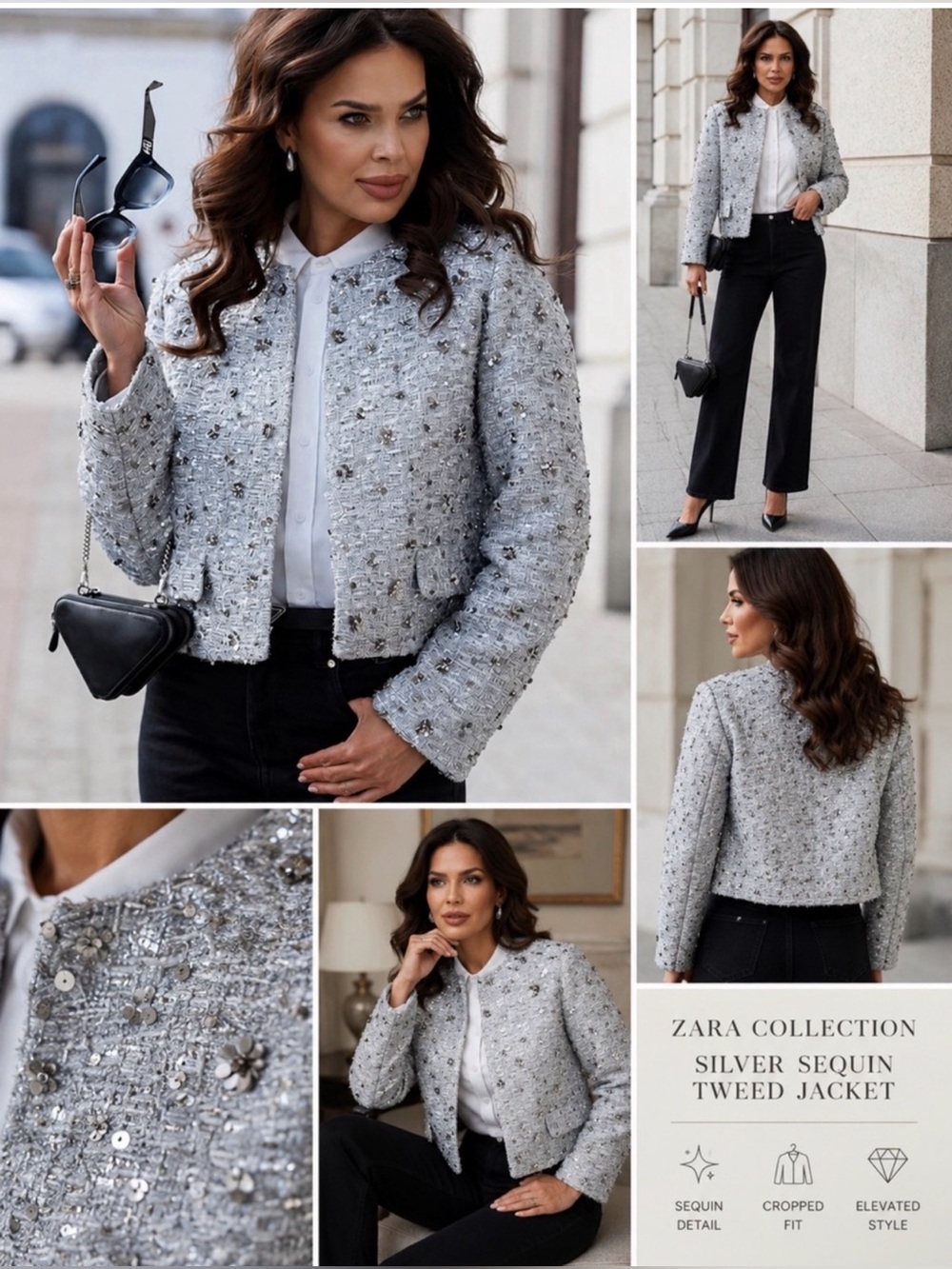 BNWT Zara Silver Sequin ZW Collection Jacket Sz Small